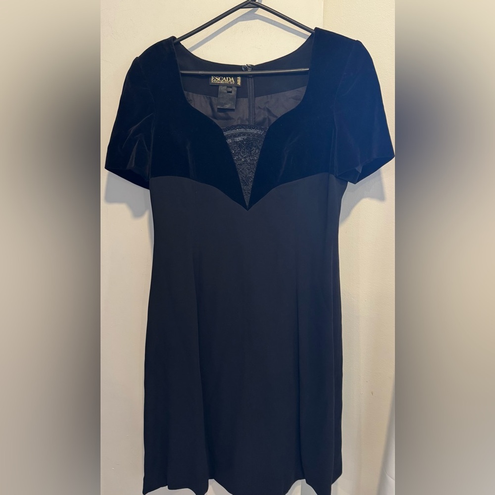 Vntg Escada SILK velour Black dress mini wedding cocktail retro party designer M
